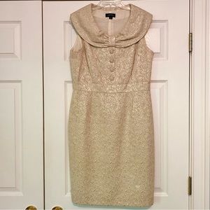 LIKE NEW Tahari Gold/Champagne Brocade Shawl Collar Dress 10